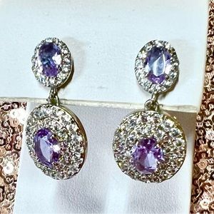 Oval CZ and Purple Stone Earrings